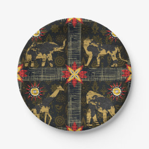 Gold Blau Rot Safari Weltkarte Afrikanische Tiere Pappteller