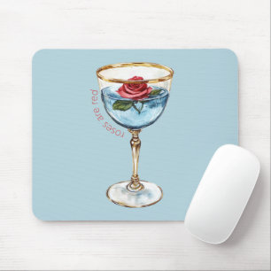 Gold Blau Rote Rose Blumen Glas Trinken Mousepad
