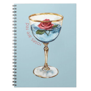 Gold Blau Rote Rose Blumen Glas Trinken Notizblock