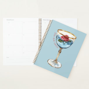 Gold Blau Rote Rose Blumen Glas Trinken Planer