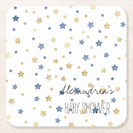 Gold Blau Sternenlicht Sterne Personalisierte Baby Rechteckiger Pappuntersetzer