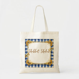 Gold Blau Weiß Gingham Luxus Modern Trendig Chic Tragetasche