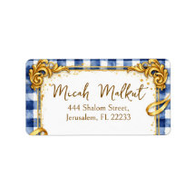 Gold Blau Weiß Gingham Luxus Rücksendeadresse