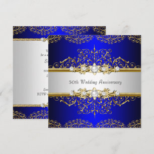 Gold Blau Wirbel 50. Hochzeitstag Einladung