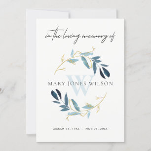 GOLD BLAUE FAUNA BEILEID MEMORIVICE SERVICE INVITE DANKESKARTE