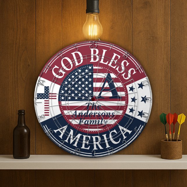 Gold Bless America Kundenname 4. Juli Dartscheibe (Gold Bless America Custom Family Name 4th Of July Dart Board
)