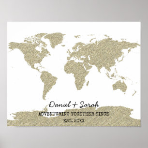 Gold-Bling-Glitter-Weltkarte abstraktes Kunstposte Poster