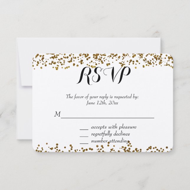 Gold Bling Glitzer Confetti UAWG RSVP Karte (Vorderseite)