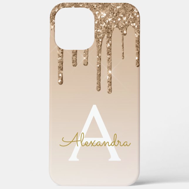 Gold Bling Luxury Sparkle Glitzer Monogram Case-Mate iPhone Hülle (Rückseite)