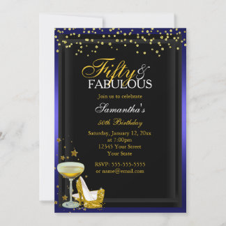 Gold & Blue 50 & fabelhafte Einladung zum Geburtst