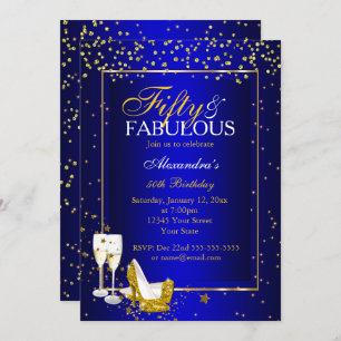 Gold Blue 50 Fantastisches Champagner-Party Einladung