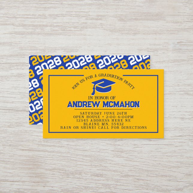Gold & Blue Abschluss Mini Abschluss Einladungen (Blue & Yellow Gold Mini Graduation Invites for Friends, Team Mates or as Inserts!)