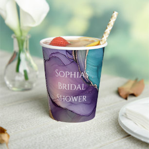 Gold Blue Aqua Lila Blume Brautparty Pappbecher