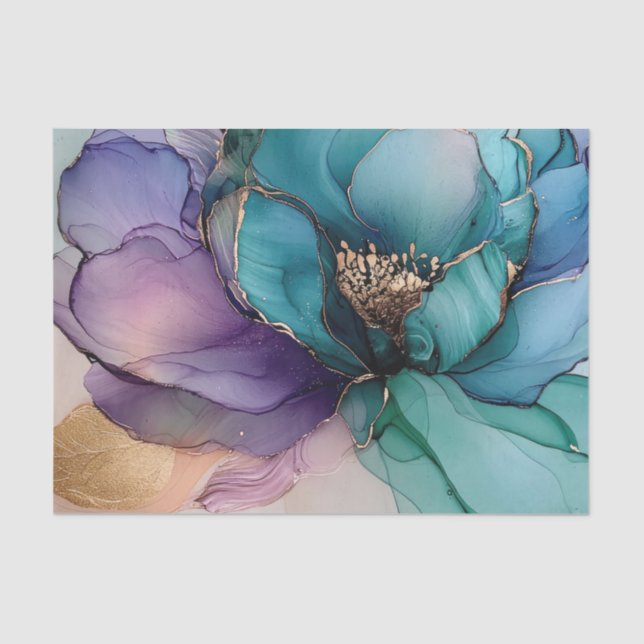 Gold Blue Aqua Lila Blume Seidenpapier (Vorderseite)