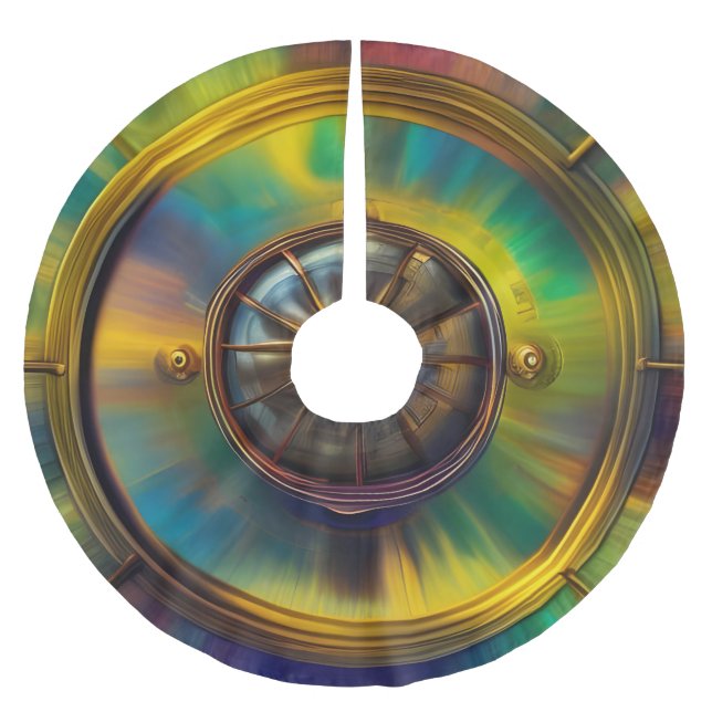 Gold Blue Aqua türkis abstrakt Polyester Weihnachtsbaumdecke (Vorderseite)