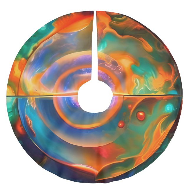 Gold Blue Aqua türkis abstrakt Polyester Weihnachtsbaumdecke (Vorderseite)