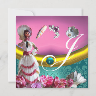 GOLD BLUE AQUAMARINE DAMASK BEACH WEDDER MONOGRAM EINLADUNG