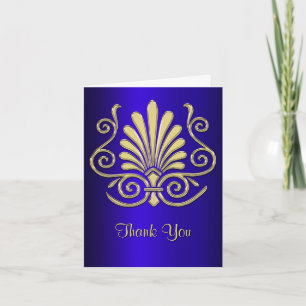 Gold Blue Art Deco Damask Vielen Dank Dankeskarte