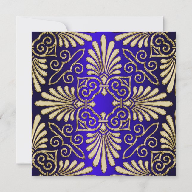 Gold & Blue Art Deco Deko Damask Brautparty Einladung (Vorderseite)