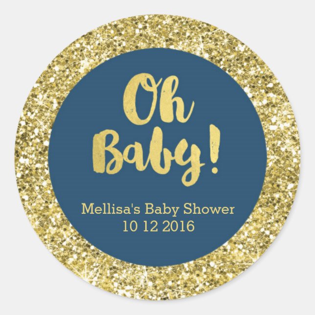 Gold Blue Baby Dusche Oh Baby Fevor Sticker (Vorderseite)