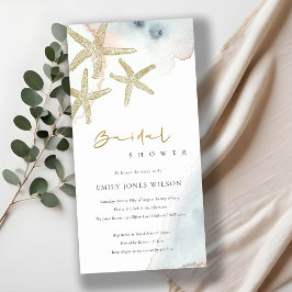 GOLD BLUE BEACHY STARFISH BRAUTPARTY EINLADEN DANKESKARTE