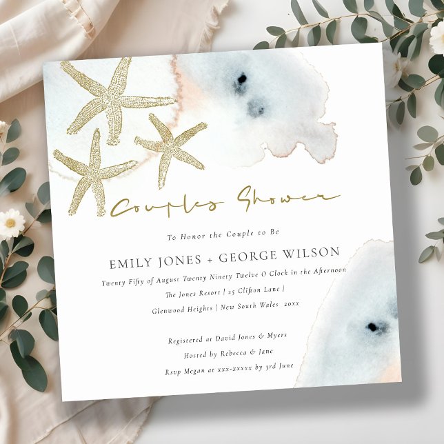 GOLD BLUE BEACHY STARFISH COUPLES SHOWITE DANKESKARTE (Von Creator hochgeladen)