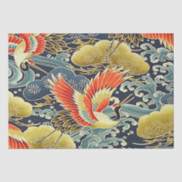 Gold Blue Bird Japanischer Kimono Blumendekoupage Seidenpapier