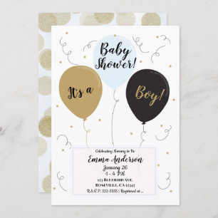 Gold Blue & Black Balloons Es ist eine Baby-Dusche Einladung