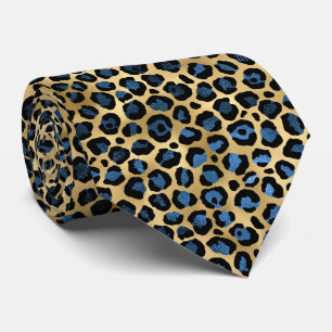 GOLD BLUE BLACK LEOPARD MENS KRAWATTE