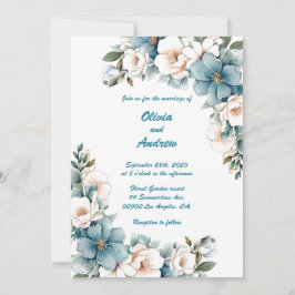 Gold Blue Blume (Color Back): Einladung zur Hochze