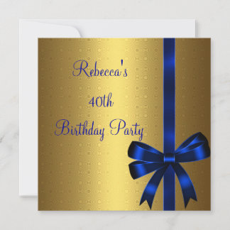 Gold Blue Bow 40. Elegante Geburtstagsparty Einladung