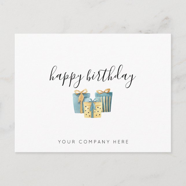 Gold Blue Business Employee Birthday Postkarte (Vorderseite)