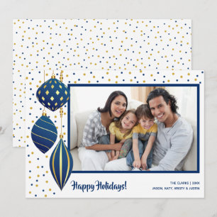 Gold Blue Christmas Tree Ornaments Foto Feiertagskarte