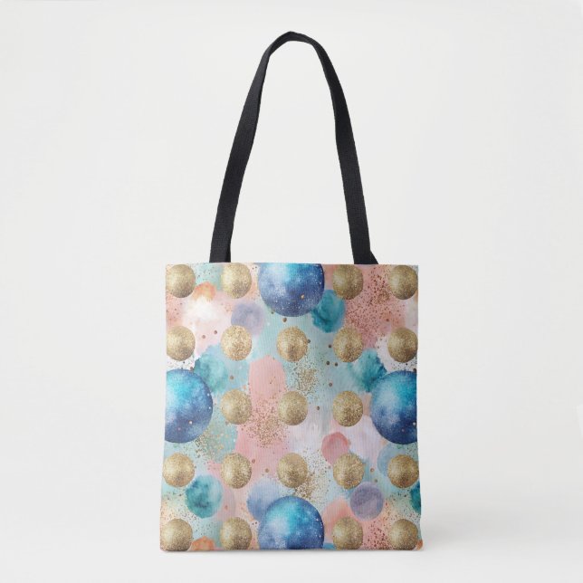 Gold & Blue Circle Muster mit Glitzer Akzenten (Vorderseite)