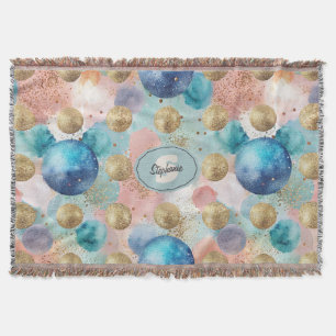 Gold & Blue Circle Muster mit Glitzer Akzenten Decke