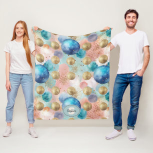 Gold & Blue Circle Muster mit Glitzer Akzenten Fleecedecke