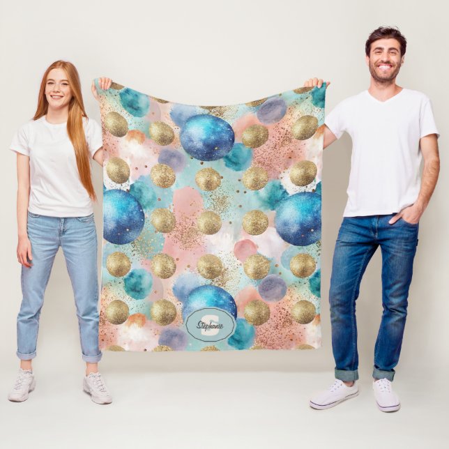 Gold & Blue Circle Muster mit Glitzer Akzenten Fleecedecke (Beispiel)
