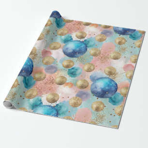 Gold & Blue Circle Muster mit Glitzer Akzenten Geschenkpapier