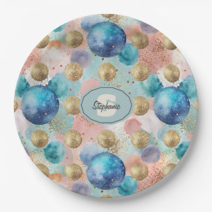 Gold & Blue Circle Muster mit Glitzer Akzenten Pappteller