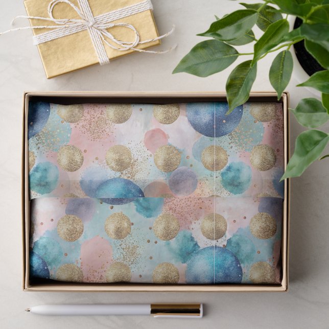 Gold & Blue Circle Muster mit Glitzer Akzenten Seidenpapier (Geschenk)