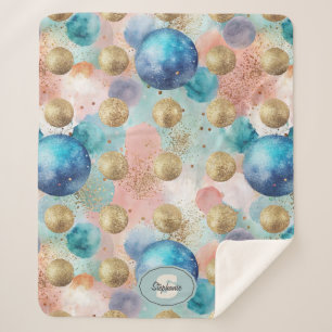 Gold & Blue Circle Muster mit Glitzer Akzenten Sherpadecke
