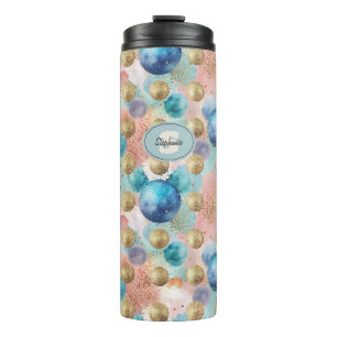 Gold & Blue Circle Muster mit Glitzer Akzenten Thermosbecher