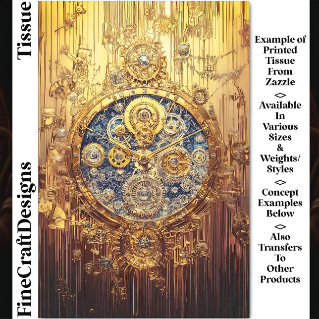 Gold Blue Clock, Gears Screens Cogs DG8F Decoupage Seidenpapier (Von Creator hochgeladen)