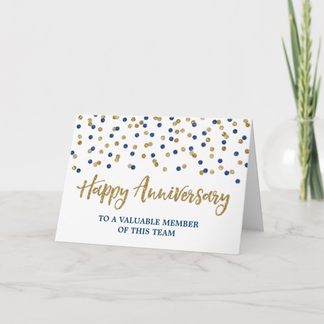 Gold Blue Confetti Anniversary Card Karte (Vorderseite)