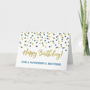 Gold Blue Confetti Brother Birthday Card Karte