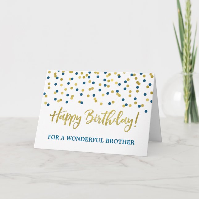 Gold Blue Confetti Brother Birthday Card Karte (Vorderseite)