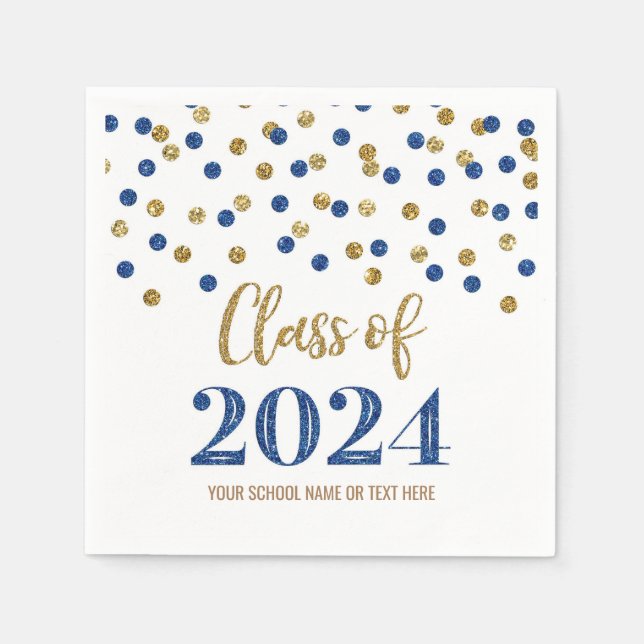 Gold Blue Confetti Class of 2024 Napkins Serviette (Vorderseite)