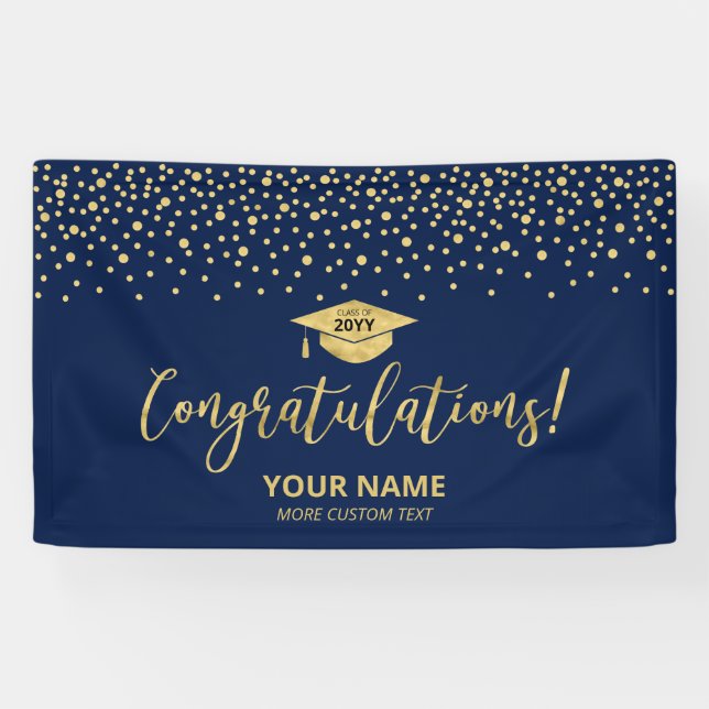 Gold & Blue Confetti Gratulation Abschluss Banner (Horizontal)
