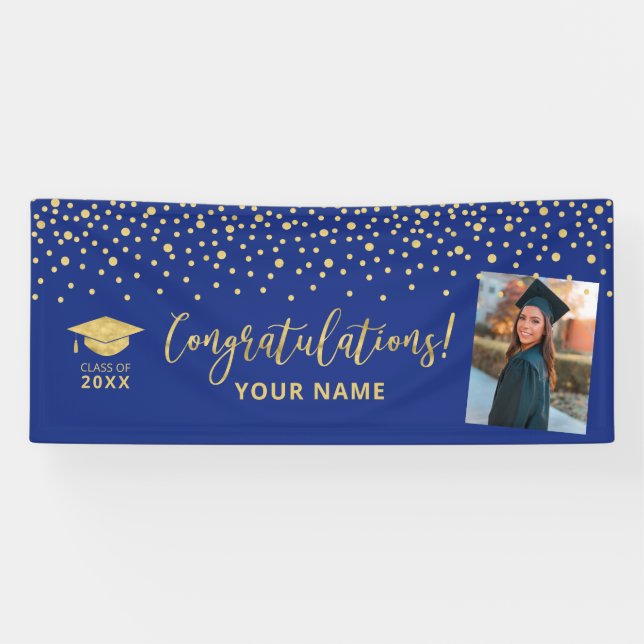 Gold & Blue Confetti Gratulation Abschluss Banner (Horizontal)