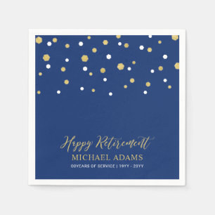 Gold & Blue Confetti Happy Retirement Party Serviette